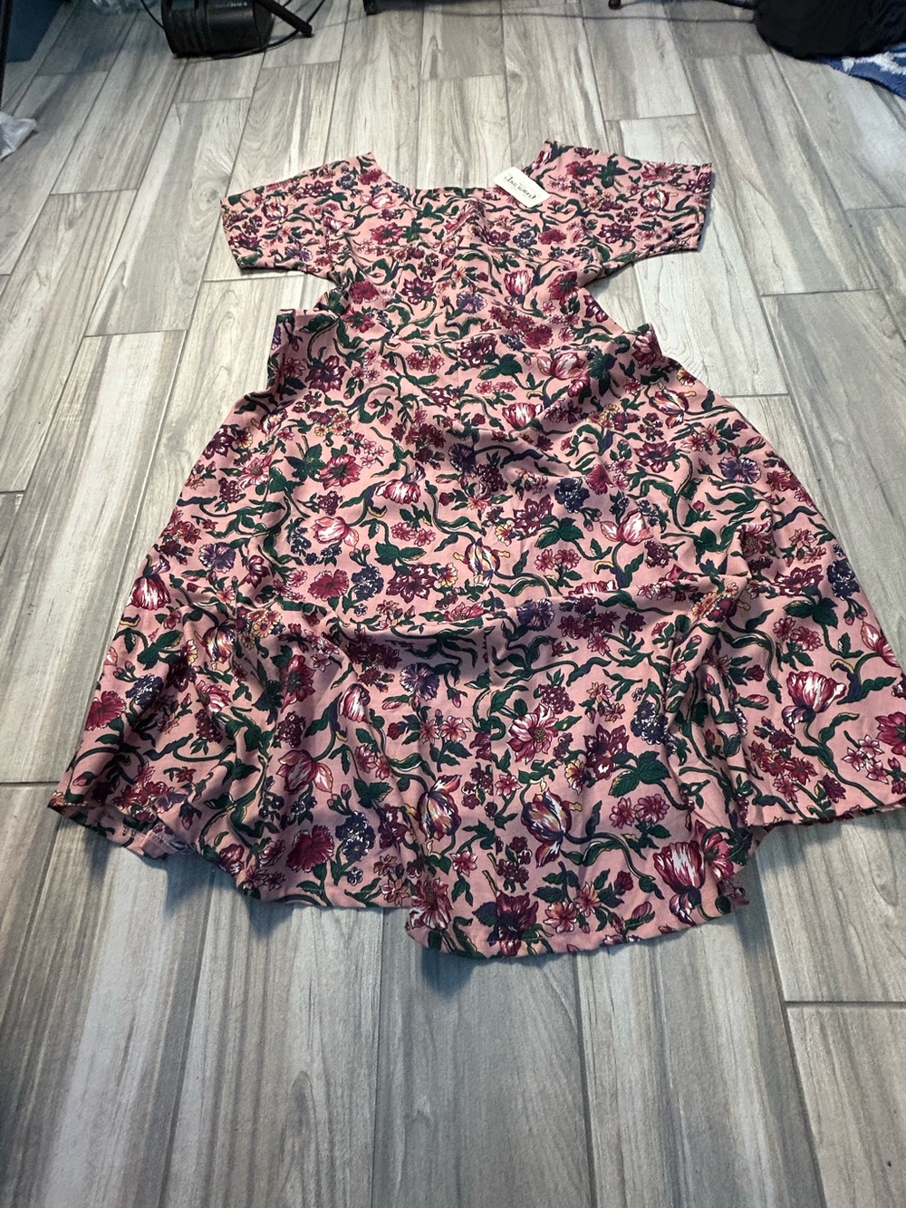 Floral Print Pink Midi Dress Tie Back Short Sleeve Flowy Feminine Girly Boho